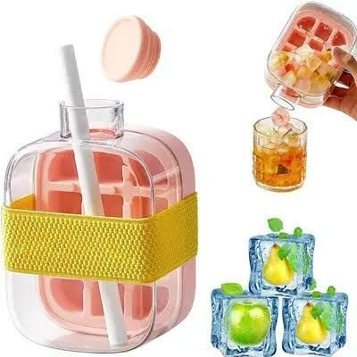 2-in-1 Ice Cube Bottle with Lid, Bin & Straw (500ml)