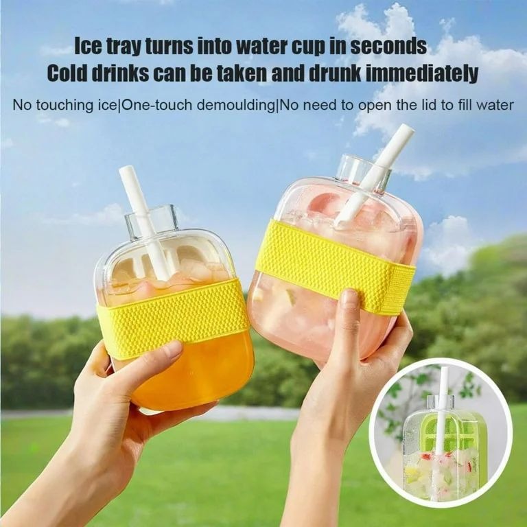 2-in-1 Ice Cube Bottle with Lid, Bin & Straw (500ml)
