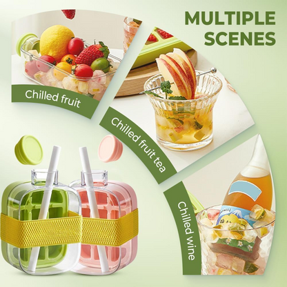 2-in-1 Ice Cube Bottle with Lid, Bin & Straw (500ml)