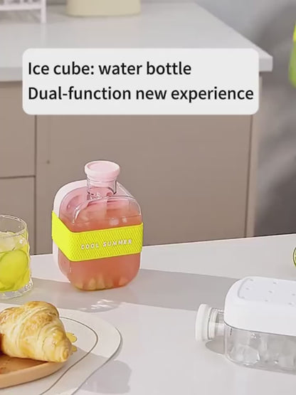 2-in-1 Ice Cube Bottle with Lid, Bin & Straw (500ml)